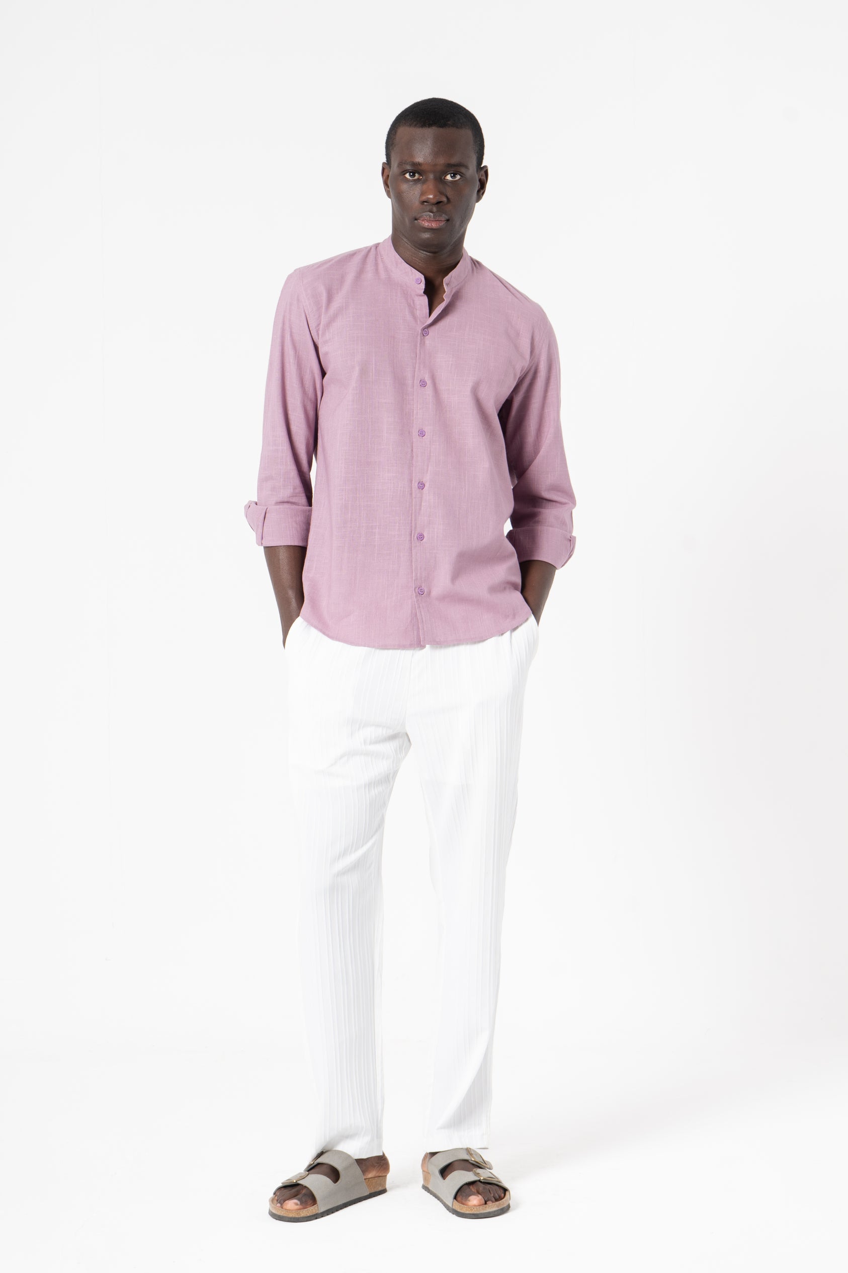 Lavender Solid Print Full Sleeves Shirt