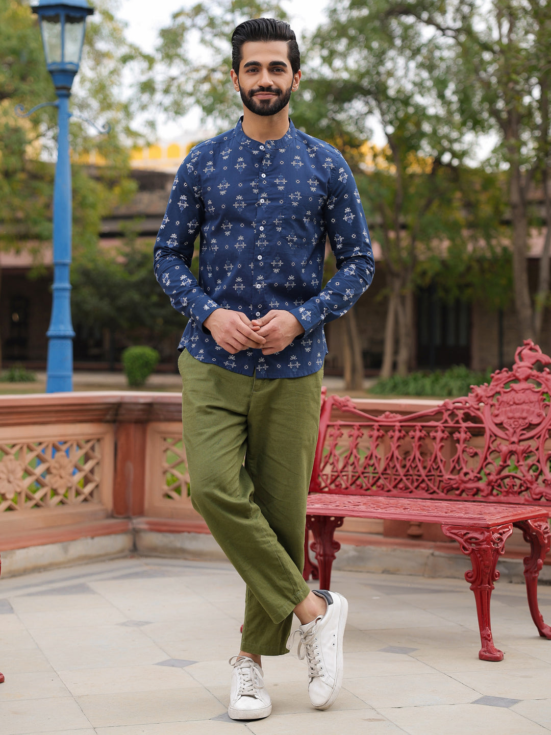Ethnic Print Pure Cotton Navy Blue Casual Full sleeves Shirt