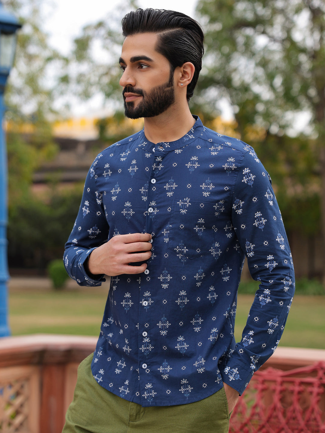 Ethnic Print Pure Cotton Navy Blue Casual Full sleeves Shirt