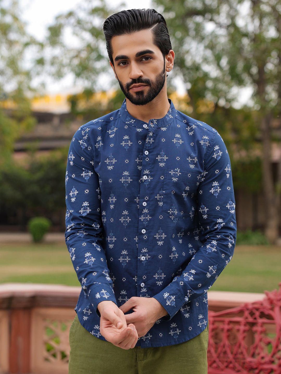 Ethnic Print Pure Cotton Navy Blue Casual Full sleeves Shirt