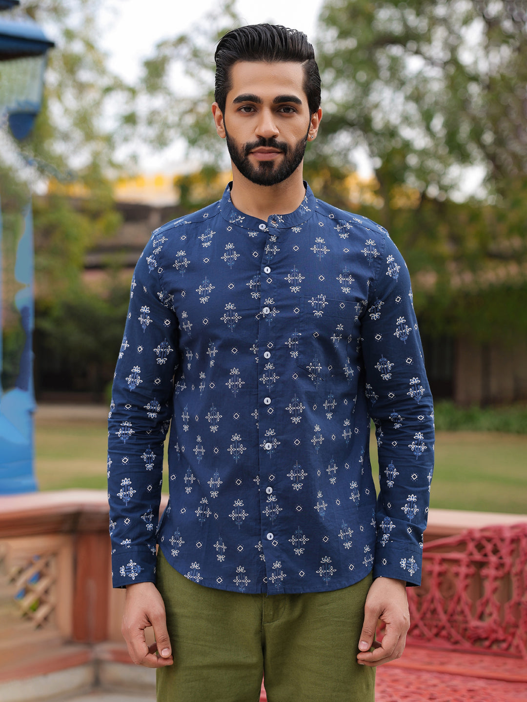 Ethnic Print Pure Cotton Navy Blue Casual Full sleeves Shirt