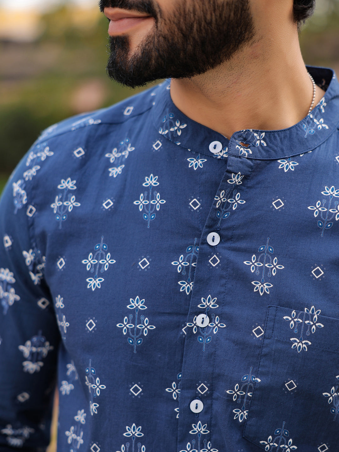 Ethnic Print Pure Cotton Navy Blue Casual Full sleeves Shirt
