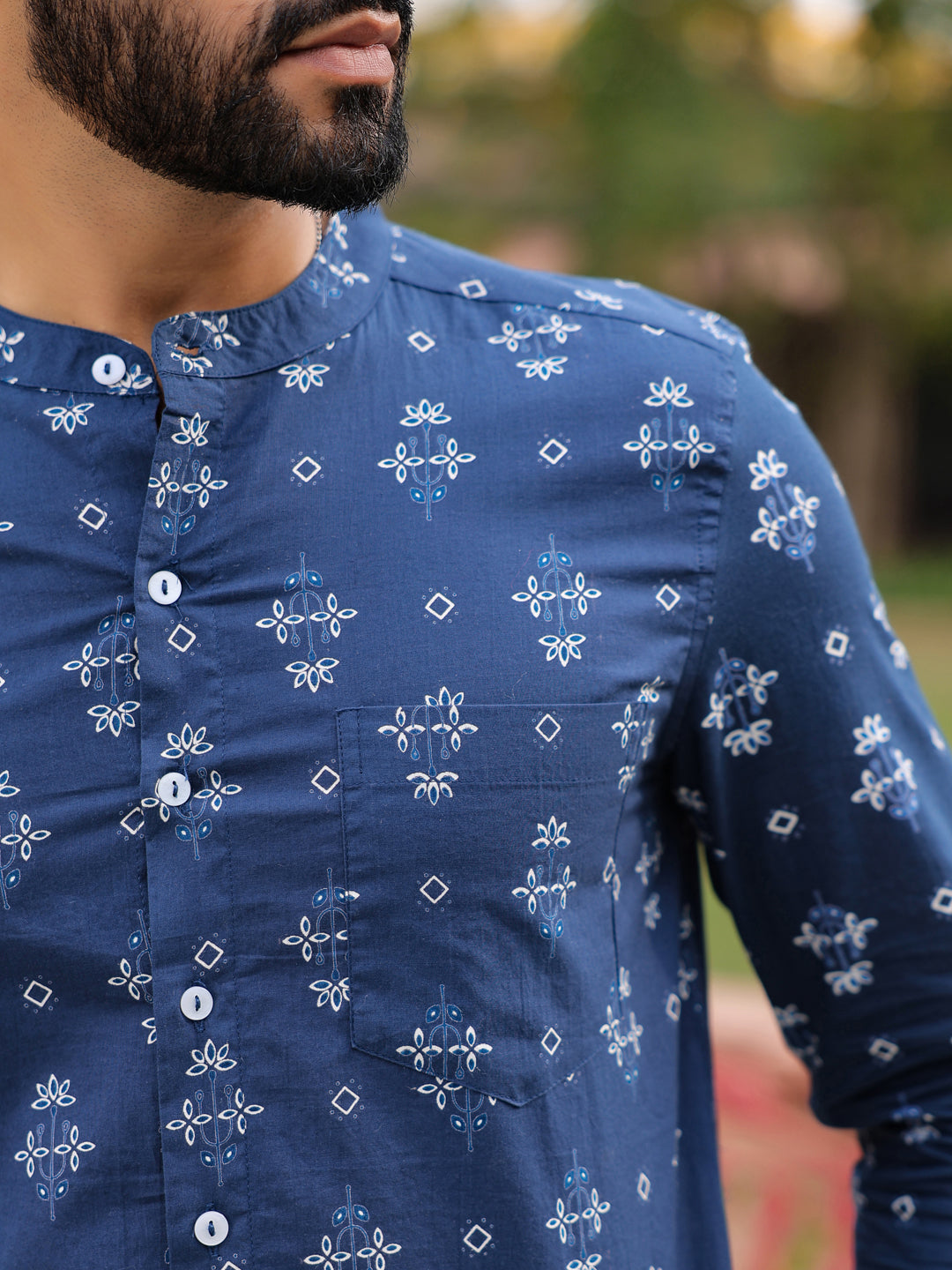 Ethnic Print Pure Cotton Navy Blue Casual Full sleeves Shirt
