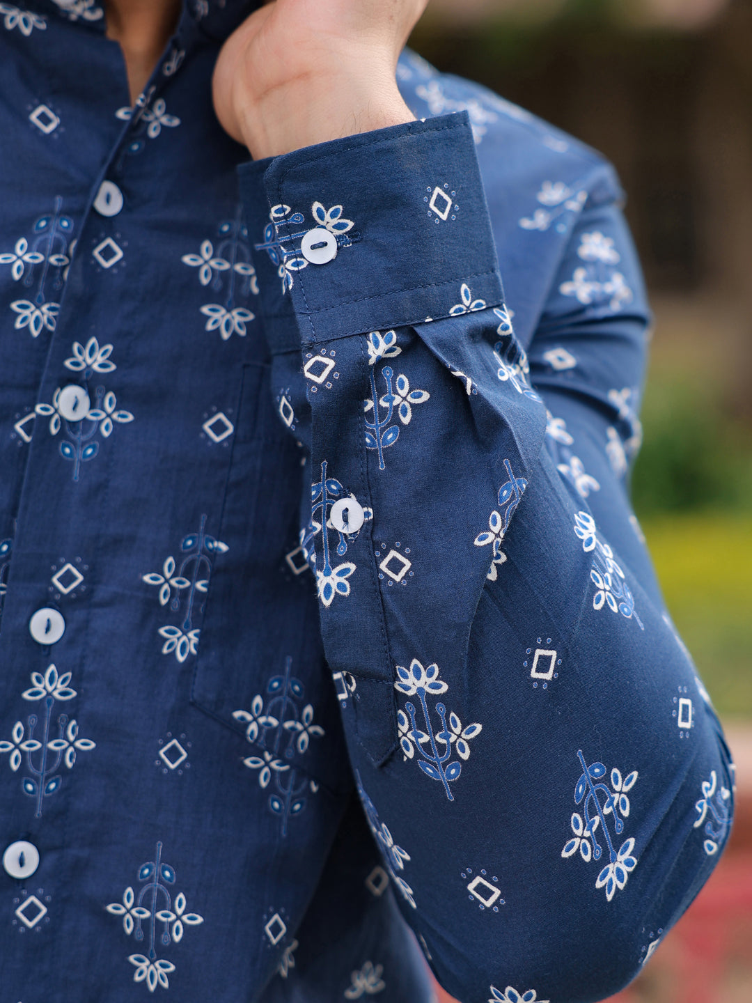 Ethnic Print Pure Cotton Navy Blue Casual Full sleeves Shirt