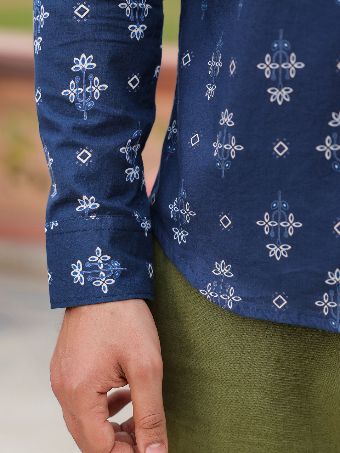 Ethnic Print Pure Cotton Navy Blue Casual Full sleeves Shirt