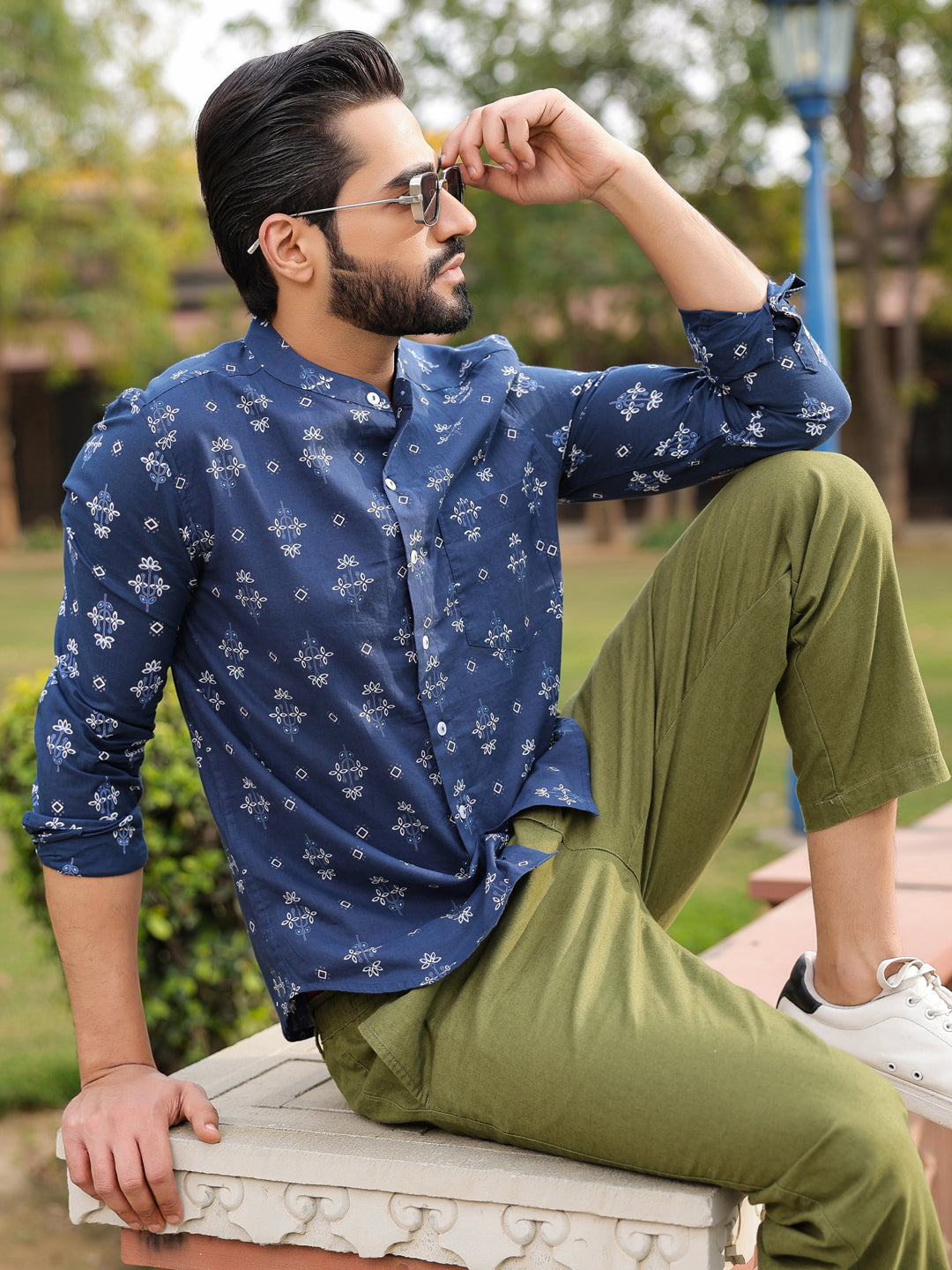 Ethnic Print Pure Cotton Navy Blue Casual Full sleeves Shirt