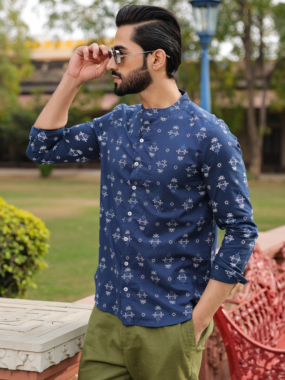 Ethnic Print Pure Cotton Navy Blue Casual Full sleeves Shirt