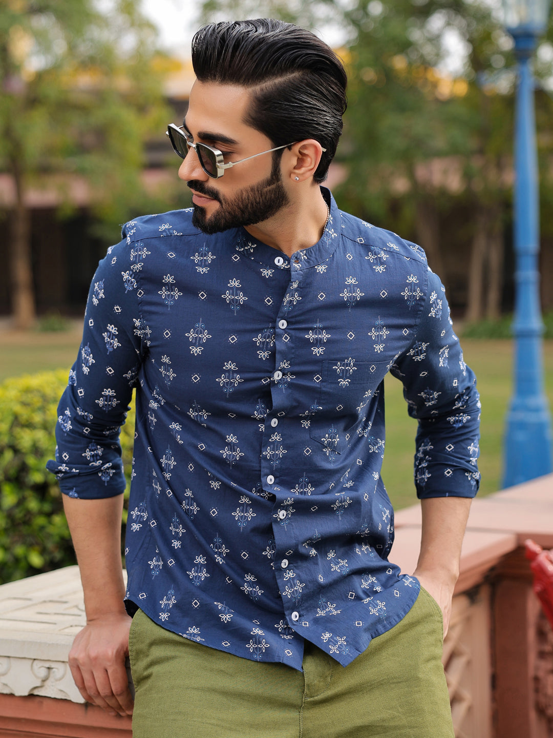 Ethnic Print Pure Cotton Navy Blue Casual Full sleeves Shirt