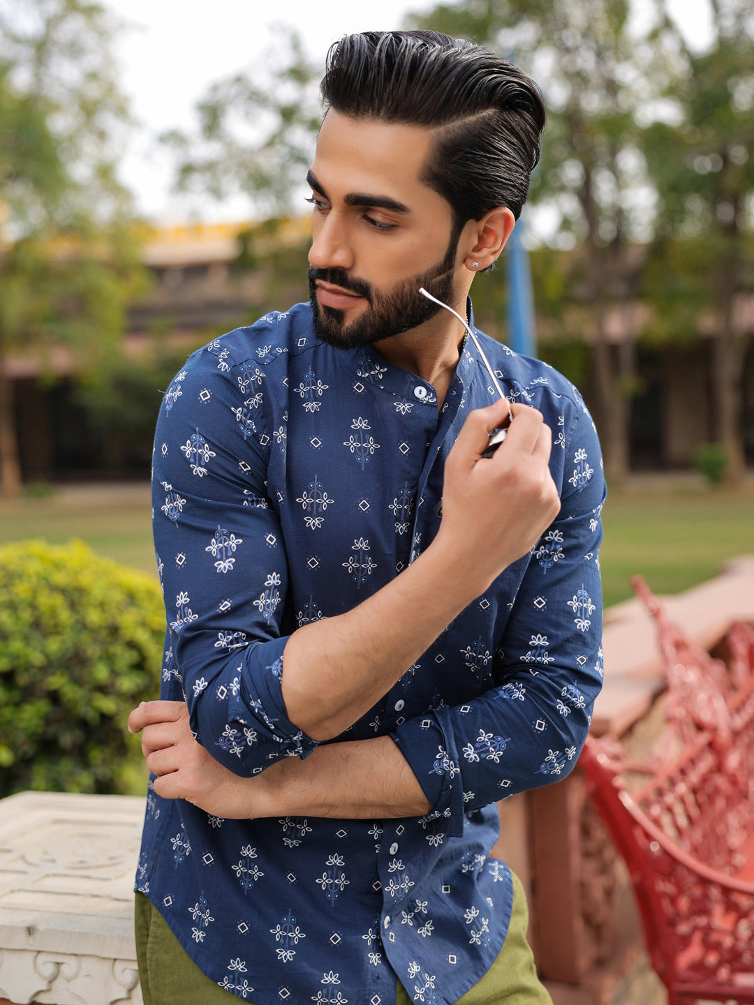 Ethnic Print Pure Cotton Navy Blue Casual Full sleeves Shirt