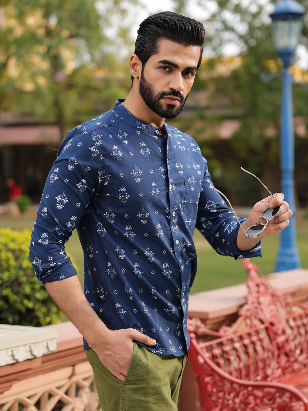 Ethnic Print Pure Cotton Navy Blue Casual Full sleeves Shirt