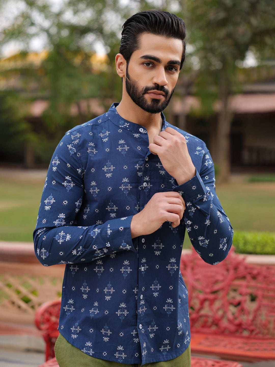 Ethnic Print Pure Cotton Navy Blue Casual Full sleeves Shirt
